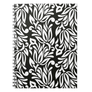 Naadloze zwarte en witte florale pap notitieboek