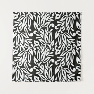 Naadloze zwarte en witte florale pap wandkleed