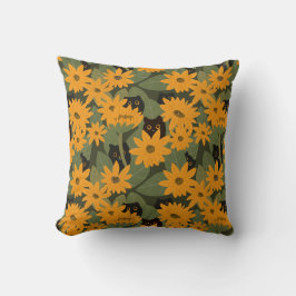 Naadloze zwarte kat en zonnebloem patroon kussen