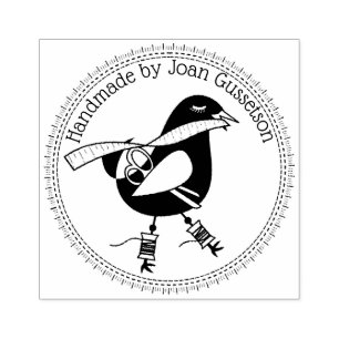 Naadstress vogel naaien handgemaakt met liefde ste 	rubberstempel