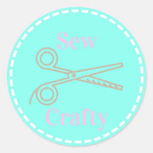 Naai Crafty Aqua Blue Circle met schaar Ronde Sticker