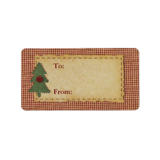 Naai de kerstboom van en naar het label