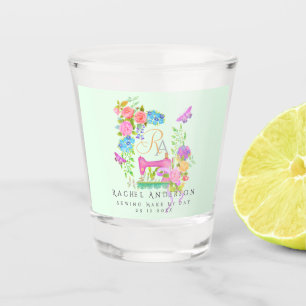 Naai lint bloemig monogram groen shot glas