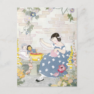Naaien in een tuin van Foxglove & Poppies Briefkaart