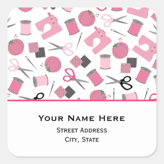 Naaien Thema Adres Sticker (Voorkant)