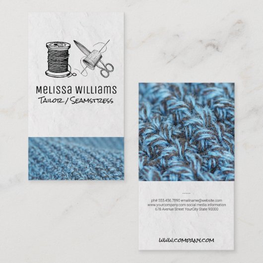 Naaien Thread Thimble en Schaar Visitekaartje (Voorkant / Achterkant)