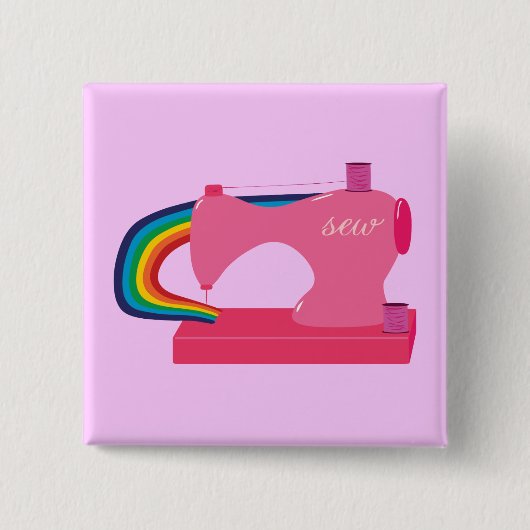Naaiende regenbogen vierkante button 5,1 cm (Voorkant)