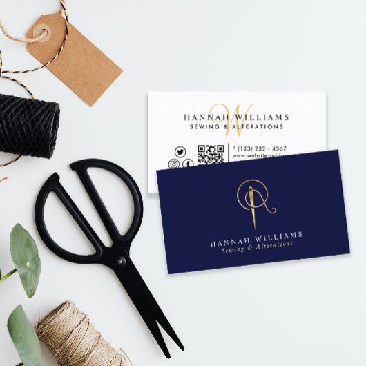 Naaigoed- en wijzigingsmarinemonogram visitekaartje