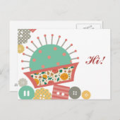 naaiknopen florale speldenkussen naaddruk briefkaart (Voorkant / Achterkant)