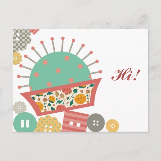 naaiknopen florale speldenkussen naaddruk briefkaart (Voorkant)