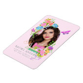 Naailint Bloemenmonogram Foto Roze Magneet (Linkerzijde)