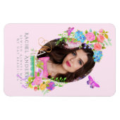 Naailint Bloemenmonogram Foto Roze Magneet (Horizontaal)