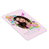 Naailint Bloemenmonogram Foto Roze Magneet (Rechterzijde)