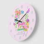 Naailint bloemenmonogram roze grote klok (Hoek)