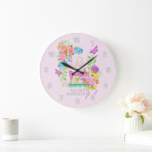 Naailint bloemenmonogram roze grote klok (Huis)