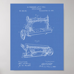 Naaimachine 1885 Kunstwerk voor octrooien - Blauwd Poster