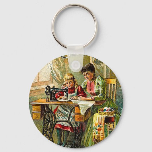 naaimachine "De eerste les" Vintage Sleutelhanger (Voorkant)
