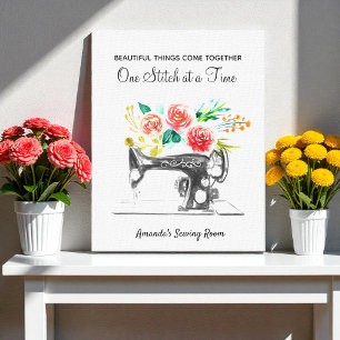 Naaimachine Dressmaker Zwart Wit Quote Canvas Afdruk
