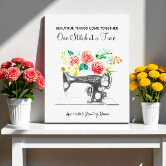 Naaimachine Dressmaker Zwart Wit Quote Canvas Afdruk