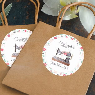 naaimachine handgemaakt met liefde ronde sticker