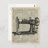  naaimachine potlood boven oude boekpagina briefkaart (Voorkant / Achterkant)