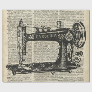 naaimachine potlood boven oude boekpagina cadeaupapier