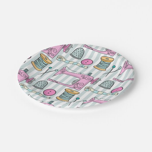 naaimachine - roze naaiwerk papieren bordje (Gekanteld)