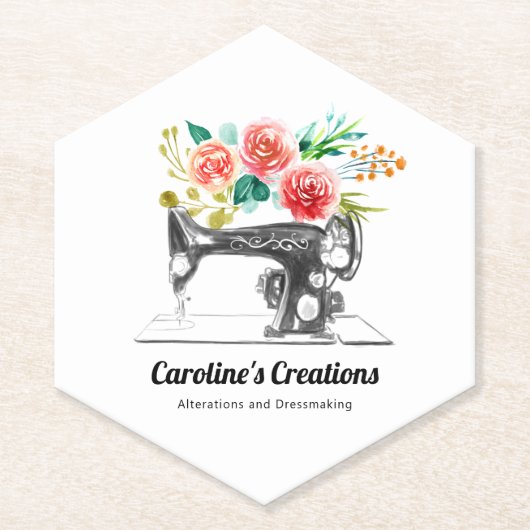 Naaimachine Zwart Wit Naaisters Tailor Kartonnen Onderzetters (Voorkant)