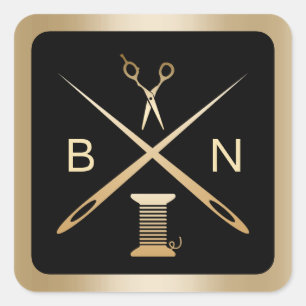 Naainaadloze gouden naalden en schroefdraad vierkante sticker