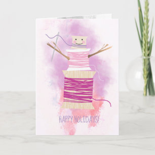 Naaldschroefsnowman naaiwerk kerstmis feestdagen kaart