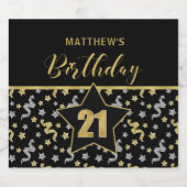Naam 21e Verjaardag Confetti Thema in Goud op Zwar Bier Etiket (Enkel label)