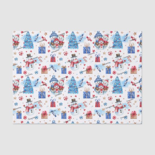 Naam, 3 vellen Tissue Paper Whimsical Christmas Tissuepapier (Voorkant)