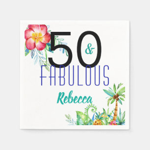 Naam 50 en Fabulous Tropical Floral 50th Verjaarda Servet