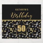 Naam 50e Verjaardag Confetti Thema in Goud op Zwar Bier Etiket (Enkel label)