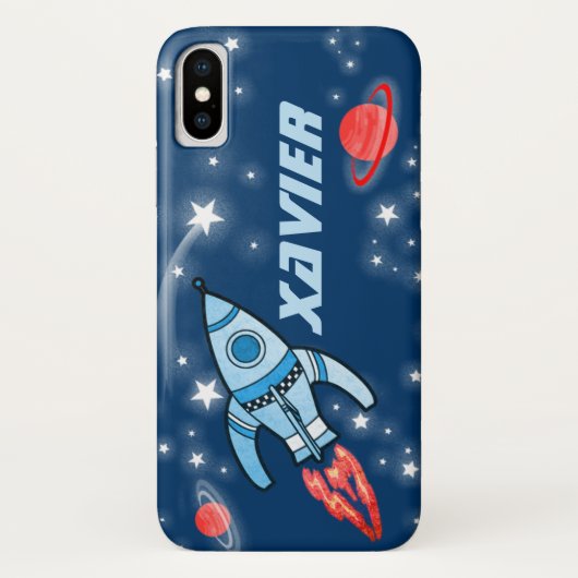 Naam 6 letter raket ruimte blauwe iphone case (Achterkant)
