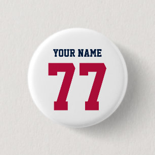 Naam 77 Sport Jersey Number Blue en Red Ronde Button 3,2 Cm