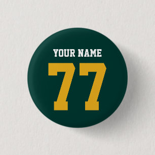 Naam 77 Sport Jersey Number Green en Gold Ronde Button 3,2 Cm