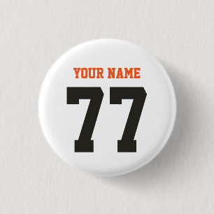 Naam 77 Sports Jersey Number Black and Oranje Ronde Button 3,2 Cm