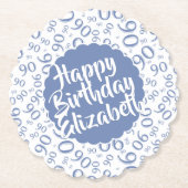 Naam:  90e verjaardag Random Number Pattern Blue Kartonnen Onderzetters (Voorkant)