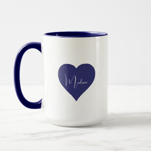 Naam Aangepaste Dark Blue Heart Mok (Links)