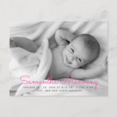 Naam | Aankondiging roze script foto geboortedatum (Voorkant)