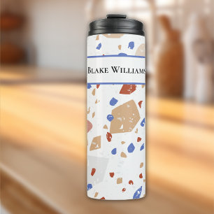 Naam, Aardetinten Mozaïek Terrazzo Patroon 16oz Thermosbeker