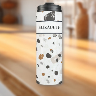 Naam, Aardetinten Mozaïek Terrazzo Patroon 16oz Thermosbeker