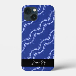  naam Abstract blauw golfpatroon iPhone 13 Mini Hoesje