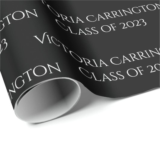 Naam afstuderen Jaar Klasse Script Black White Cadeaupapier (Rol Hoek)