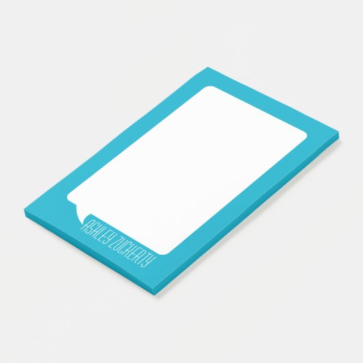 Naam Aqua en White Talk Bubble Retro Post-it® Notes (Schuin)