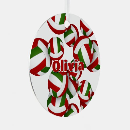 Naam atleet op rode groene volleyballen Keepsake Metalen Ornament (Voorkant Rechts)