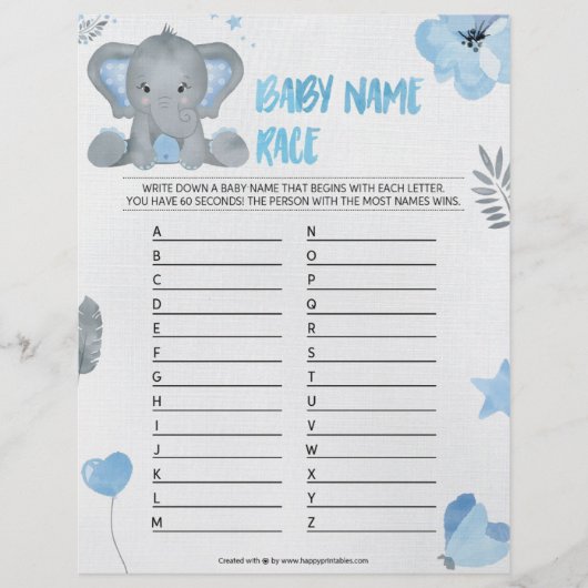 Naam baby [Elephant [Blauw] Baby Briefhoofd (Voorkant)