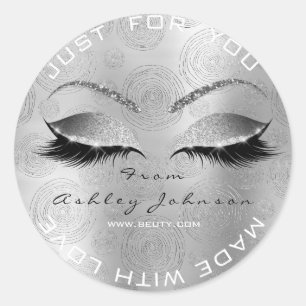 Naam Beauty Salon Glitter Zilver Grijs Bedankt Ronde Sticker