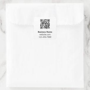Naam Bedrijf Zwart Wit Telefoon Website QR Code Vierkante Sticker